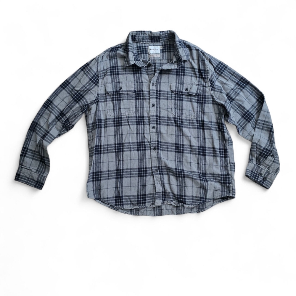 Goodfellow & Co Men’s Plaid Button-Up Flannel Shirt – Gray & Navy (XL) - Picture 2 of 6